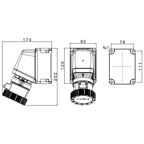 X-CEE 65° КУТОВА НАСТІННА РОЗЕТКА 16A 3P+N+E 500V 7H IP66/67/68/69