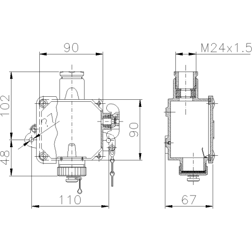 РОЗЕТКА НЕФА UNAV 1436-BRASS ENCL.-10A 127V 2P+E IP56