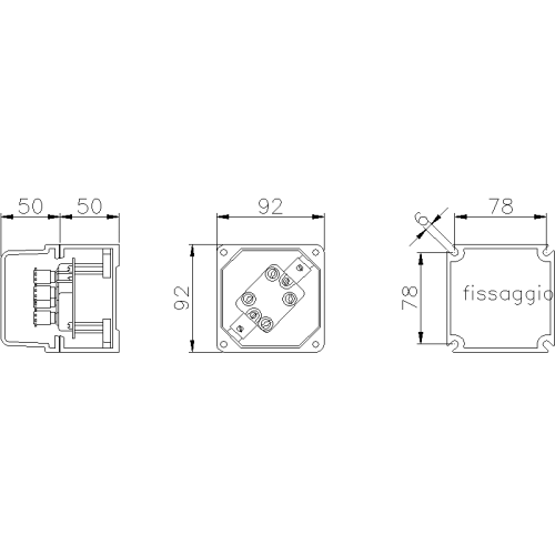 NAVE THERMOSETTING JUNCTION BOX 92X92X100 WITH TERMINALS 4X6 MM² BLIND WALLS